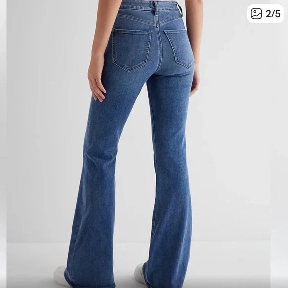 Express Mid Rise FlexX 70’s Flare Denim Jeans in Classic Blue - Picture 2 of 11